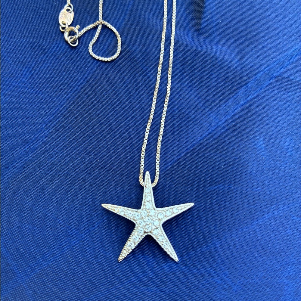 Sterling Silver Starfish Necklace CZ Coastal Beach Jewelry 925 Italy - Picture 2 of 9